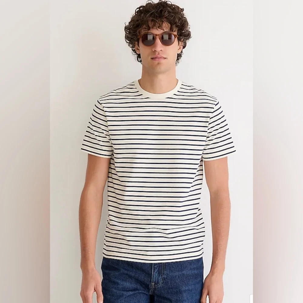 Men's Navy Stripe Crewneck T-Shirt - Classic Breton Style